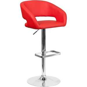 image:imageFlash Furniture Erik Contemporary Adjustable Height Barstool with Footrest and Rounded MidBack Upholstered Bar or Counter Height Stool WhiteChromeRed VinylChrome Frame
