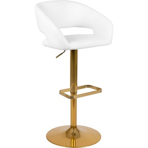 image:imageFlash Furniture Erik Contemporary Adjustable Height Barstool with Footrest and Rounded MidBack Upholstered Bar or Counter Height Stool WhiteChromeWhiteGold Frame