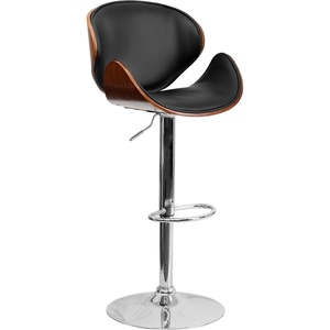 image:imageFlash Furniture Farley Beech Bentwood Adjustable Height Barstool with Curved Back and Black Vinyl SeatWalnut