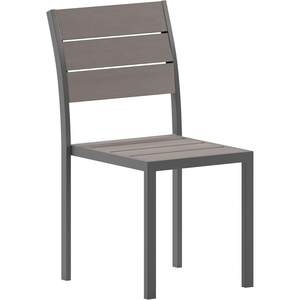 image:imageFlash Furniture Finch Commercial Grade Armless Patio Chair Stackable Side Chair with Faux Teak Poly Slats and Metal Frame NaturalGrayGrey