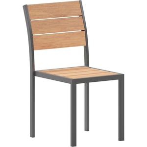 image:imageFlash Furniture Finch Commercial Grade Armless Patio Chair Stackable Side Chair with Faux Teak Poly Slats and Metal Frame NaturalGrayNatural