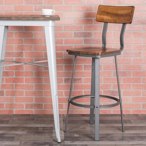 image:imageFlash Furniture Flint Series Commercial Restaurant Barstool Wood SeatBack Powder Coat Frame BlackRustic Walnut