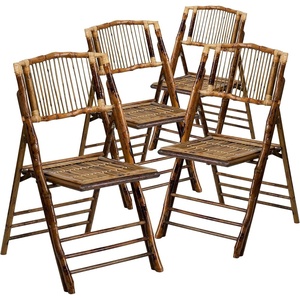 image:imageFlash Furniture Folding Bohemian Bamboo Chairs with Curved Backs Modern Bamboo Folding Dining Chairs 300 lb Static Weight Capacity Set of 4Set of 4