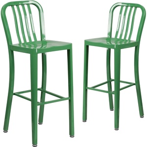 image:imageFlash Furniture Gael 30 Commercial Metal Barstools with Footrest Vertical Slat Back Bar Height Stools for Restaurants and Kitchens Set of 2 SilverGreen