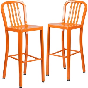 image:imageFlash Furniture Gael 30 Commercial Metal Barstools with Footrest Vertical Slat Back Bar Height Stools for Restaurants and Kitchens Set of 2 SilverOrange