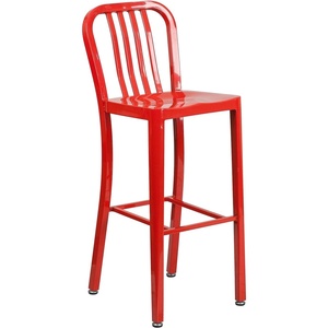 image:imageFlash Furniture Gael 30 Commercial Metal Barstools with Footrest Vertical Slat Back Bar Height Stools for Restaurants and Kitchens Set of 2 SilverRed
