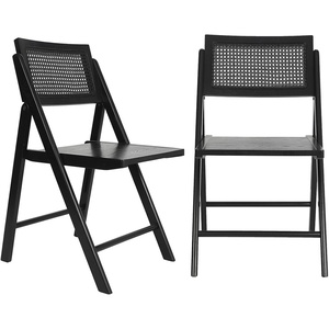 image:imageFlash Furniture Galene Cane Rattan Folding Chair Set Solid Wood Frame and Seat Ventilated Backrest Event Seating Solution Pack of 2 NaturalBlack
