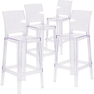 image:imageFlash Furniture Ghost Barstool with Square Back in Transparent CrystalSet of 4
