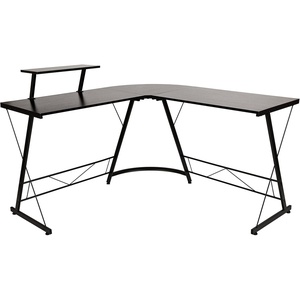 image:imageFlash Furniture Glass LShape Computer Desk with Silver Metal FrameBlack TopBlack Frame