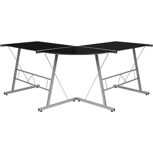 image:imageFlash Furniture Glass LShape Computer Desk with Silver Metal FrameBlack TopSilver Frame