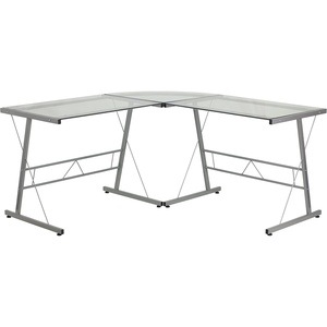 image:imageFlash Furniture Glass LShape Computer Desk with Silver Metal FrameClearSilver