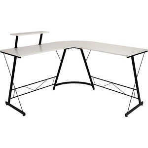 image:imageFlash Furniture Glass LShape Computer Desk with Silver Metal FrameWhite TopBlack Frame