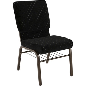 image:imageFlash Furniture HERCULES Series 185W Church Chair in Navy Blue Fabric with Book Rack  Gold Vein FrameBlack Dot Patterned FabricGold Vein Frame