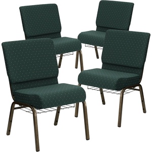 image:imageFlash Furniture HERCULES Series 21W Church Chair in Navy Blue Fabric with Cup Book Rack  Silver Vein FrameHunter Green Dot Patterned FabricGold Vein Frame