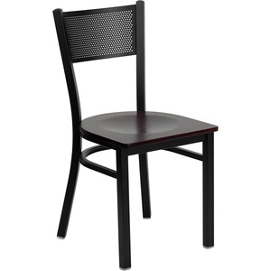 image:imageFlash Furniture HERCULES Series Black Grid Back Metal Restaurant Chair  Burgundy Vinyl SeatMahogany Wood SeatBlack Metal Frame