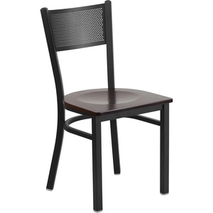 image:imageFlash Furniture HERCULES Series Black Grid Back Metal Restaurant Chair  Burgundy Vinyl SeatWalnut Wood SeatBlack Metal Frame