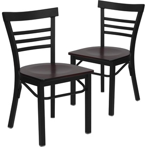 image:imageFlash Furniture HERCULES Series Black ThreeSlat Ladder Back Metal Restaurant Chair  Black Vinyl SeatMahogany Wood SeatBlack Metal Frame