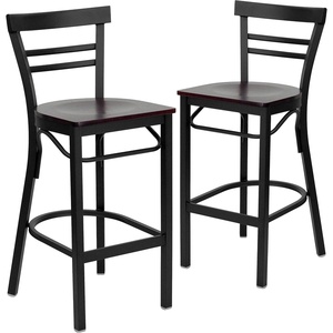 image:imageFlash Furniture HERCULES Series Black TwoSlat Ladder Back Metal Restaurant Barstool  Black Vinyl SeatMahogany Wood SeatBlack Metal Frame