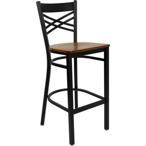image:imageFlash Furniture HERCULES Series Black X Back Metal Restaurant Barstool  Black Vinyl SeatCherry Wood SeatBlack Metal Frame