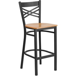 image:imageFlash Furniture HERCULES Series Black X Back Metal Restaurant Barstool  Black Vinyl SeatNatural Wood SeatBlack Metal Frame