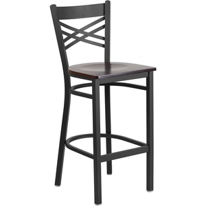 image:imageFlash Furniture HERCULES Series Black X Back Metal Restaurant Barstool  Black Vinyl SeatWalnut Wood SeatBlack Metal Frame