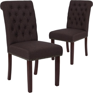 image:imageFlash Furniture HERCULES Series Brown LeatherSoft Parsons Chair with Rolled Back Accent Nail Trim and Walnut FinishBrown Fabric