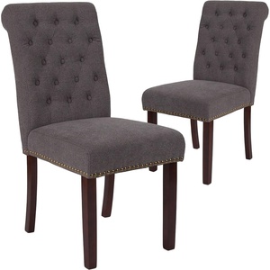 image:imageFlash Furniture HERCULES Series Brown LeatherSoft Parsons Chair with Rolled Back Accent Nail Trim and Walnut FinishDark Gray Fabric
