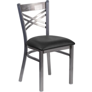 image:imageFlash Furniture HERCULES Series Clear Coated X Back Metal Restaurant Chair  Mahogany Wood SeatBlack Vinyl SeatClear Coated Metal Frame