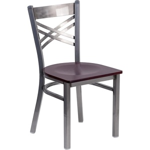 image:imageFlash Furniture HERCULES Series Clear Coated X Back Metal Restaurant Chair  Mahogany Wood SeatMahogany Wood SeatClear Coated Metal Frame
