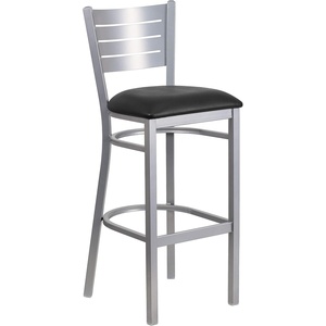 image:imageFlash Furniture HERCULES Series Silver Slat Back Metal Restaurant Barstool  Black Vinyl SeatBlack Vinyl SeatSilver Frame
