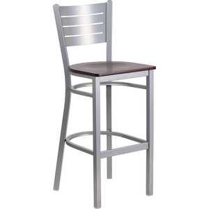 image:imageFlash Furniture HERCULES Series Silver Slat Back Metal Restaurant Barstool  Black Vinyl SeatMahogany Wood SeatSilver Frame