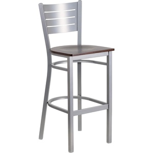 image:imageFlash Furniture HERCULES Series Silver Slat Back Metal Restaurant Barstool  Black Vinyl SeatWalnut Wood SeatSilver Frame