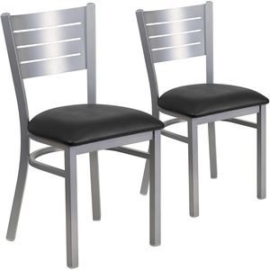 image:imageFlash Furniture HERCULES Series Silver Slat Back Metal Restaurant Chair  Black Vinyl SeatBlack Vinyl SeatSilver Frame