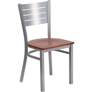 image:imageFlash Furniture HERCULES Series Silver Slat Back Metal Restaurant Chair  Black Vinyl SeatCherry Wood Seat