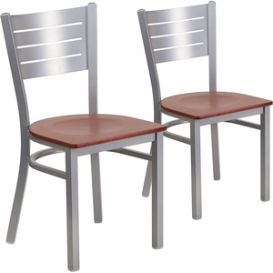 image:imageFlash Furniture HERCULES Series Silver Slat Back Metal Restaurant Chair  Black Vinyl SeatCherry Wood SeatSilver Frame