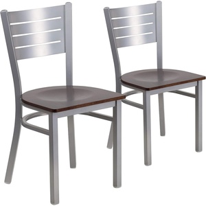 image:imageFlash Furniture HERCULES Series Silver Slat Back Metal Restaurant Chair  Black Vinyl SeatWalnut Wood SeatSilver Frame