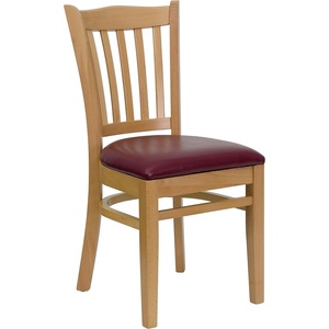 image:imageFlash Furniture HERCULES Series Vertical Slat Back Walnut Wood Restaurant ChairBurgundy Vinyl SeatNatural Wood Frame