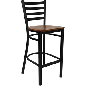 image:imageFlash Furniture Hercules Series Ladder Back Metal Restaurant Barstool Modern Upholstered Armless Bar Height Chair for Restaurants and Kitchens BlackCherry Wood SeatBlack Metal Frame