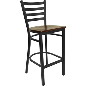 image:imageFlash Furniture Hercules Series Ladder Back Metal Restaurant Barstool Modern Upholstered Armless Bar Height Chair for Restaurants and Kitchens BlackMahogany Wood SeatBlack Metal Frame
