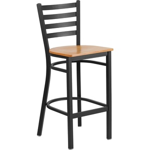 image:imageFlash Furniture Hercules Series Ladder Back Metal Restaurant Barstool Modern Upholstered Armless Bar Height Chair for Restaurants and Kitchens BlackNatural Wood SeatBlack Metal Frame