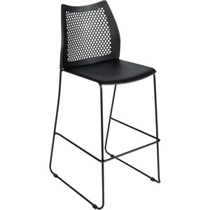 image:imageFlash Furniture Hercules Stacking Bar Height Stool with Vented Backrest and Black Powder Coated Steel Sled Base with Integrated Footrest Commercial Portable Stool Set of 3 BlackBlack PlasticBlack Frame