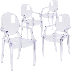 image:imageFlash Furniture IndoorOutdoor Ghost Accent and Dining Chair with Curved Arms and Contoured Seat Stackable Restaurant Chair Transparent CrystalPack of 4