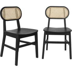 image:imageFlash Furniture Jacob Cane Rattan Dining Chairs Solid Wood Frame amp Seat Oval Breathable Backrest Commercial Grade Pack of 2 NaturalBlackBlack
