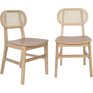 image:imageFlash Furniture Jacob Cane Rattan Dining Chairs Solid Wood Frame amp Seat Oval Breathable Backrest Commercial Grade Pack of 2 NaturalBlackNatural
