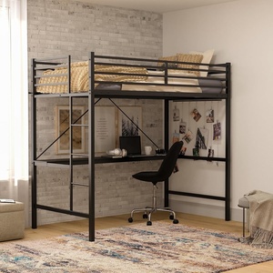 image:imageFlash Furniture Jake Loft Bed Frame with Desk  Twin Size  Black Metal Frame  250 lbs Static Weight Capacity  Protective Guard Rails  Assembles in 1 Hour or LessBlack