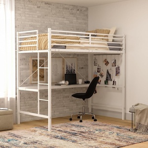 image:imageFlash Furniture Jake Loft Bed Frame with Desk  Twin Size  Black Metal Frame  250 lbs Static Weight Capacity  Protective Guard Rails  Assembles in 1 Hour or LessWhite