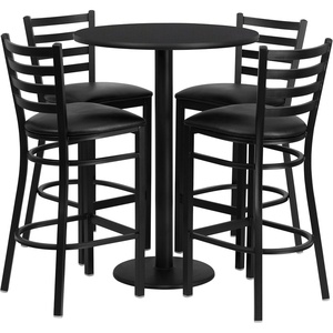 image:imageFlash Furniture Jamie 30 Round Mahogany Laminate Table Set with Round Base and 4 Ladder Back Metal Barstools  Black Vinyl SeatBlack TopBlack Vinyl Seat