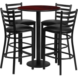 image:imageFlash Furniture Jamie 30 Round Mahogany Laminate Table Set with Round Base and 4 Ladder Back Metal Barstools  Black Vinyl SeatMahogany TopBlack Vinyl Seat