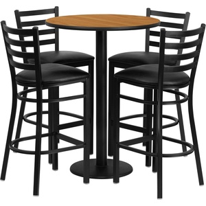 image:imageFlash Furniture Jamie 30 Round Mahogany Laminate Table Set with Round Base and 4 Ladder Back Metal Barstools  Black Vinyl SeatNatural TopBlack Vinyl Seat