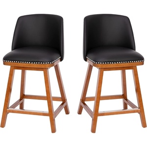image:imageFlash Furniture Julia Set of 2 Transitional Counter Stools  Black LeatherSoft Upholstery  Silver Nailhead Trim  24 Inch  Walnut Finish Wood Frames